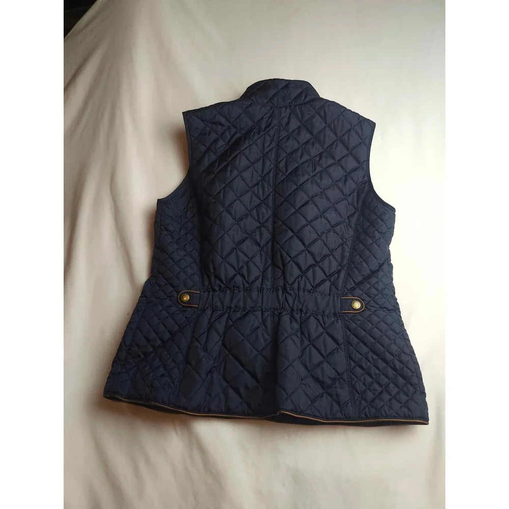 Brooks Brothers Navy Blue Diamond Quilted Vest Brown Trim Mens Medium